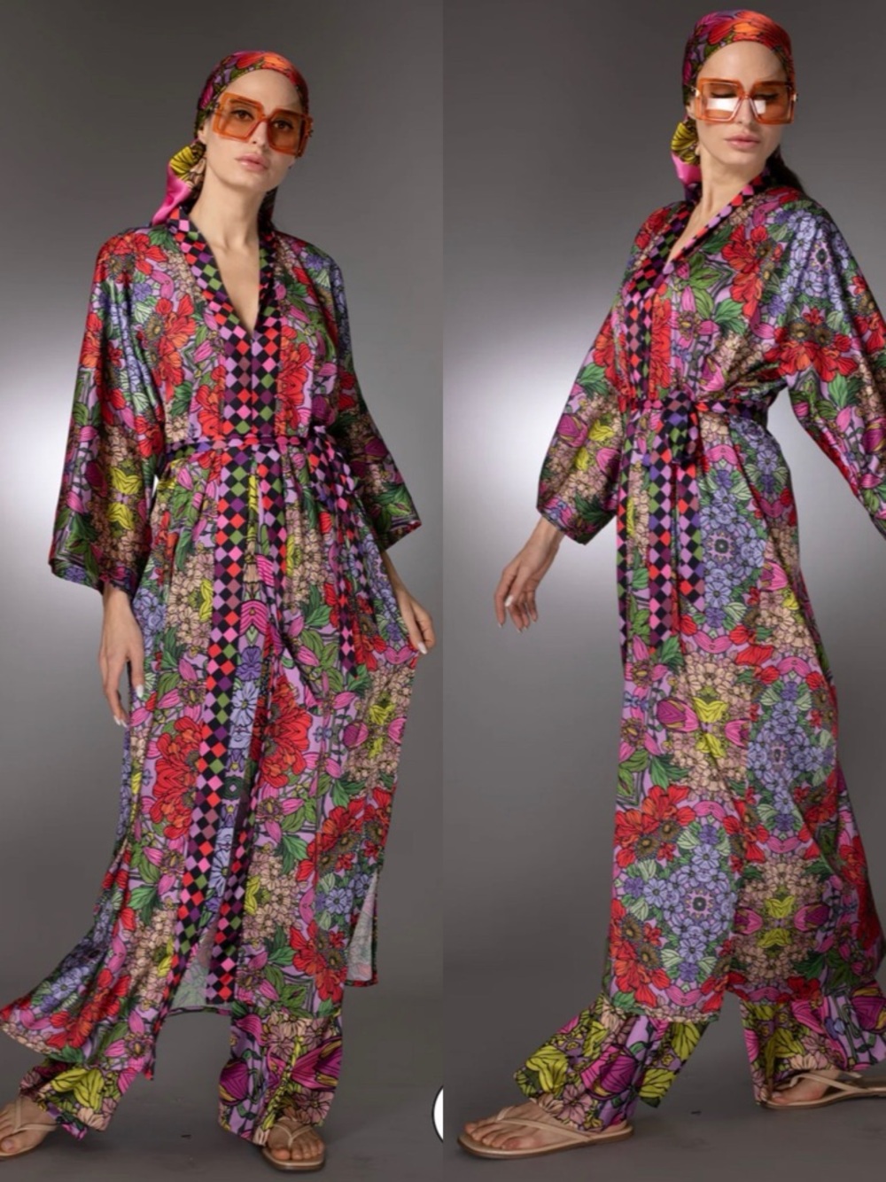 Brand New Nuvula RED GOLDEN DUCHESS FLORAL SATIN ROBE - Limited Edition